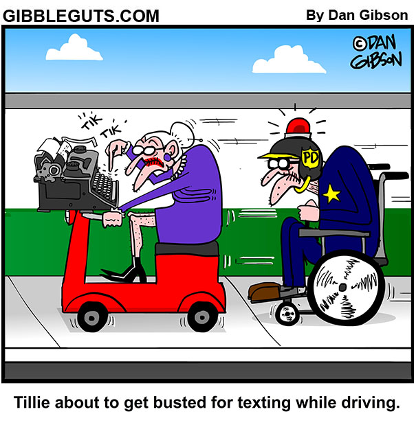 Texting While Driving Cartoon from Gibbleguts.com